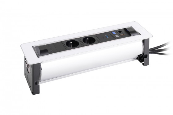 VersaTurn 2x 230V, 1x USB A/C 5V ,1x RJ45, HDMI biele sklo VersaTurn 2x 230V, 1x USB A/C 5V ,1x RJ45, HDMI biele sklo