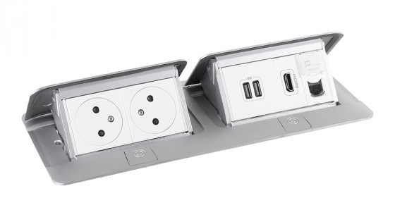 LEGRAND Pop-up dvojitá, 2x 230V, USB A+A napájací, 1x RJ45, HDMI, hliník