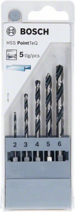 BOSCH 2607002824 5-dielna sada vrtákov HSS PointTeQ so šesťhr. stopkou, 2 – 6 mm