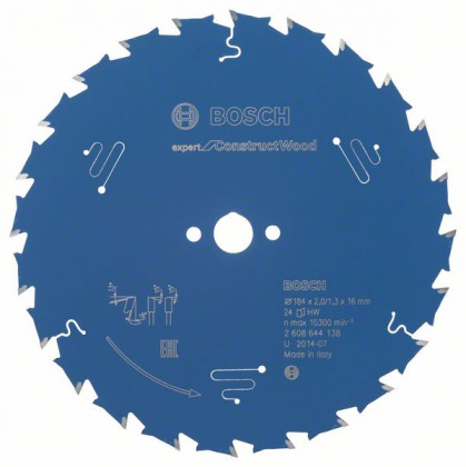 BOSCH 2608644138 Pílový kotúč Expert for Construct Wood 184 x 16 x 2,0 mm, 24