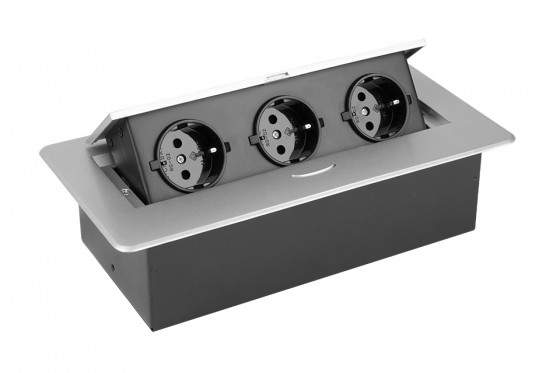 StrongPower Elektrická zásuvka 3x 230V, Schuko, strieborná