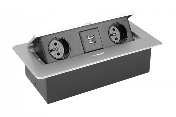 StrongPower Elektrická zásuvka 2x 230V,2x USB Power, strieborná