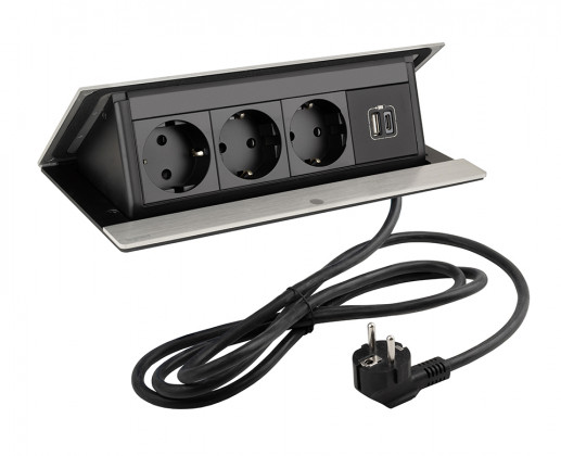 LEGRAND PopUp, 3x230V, 1x USB A/C, brúsený hliník, SCHUKO