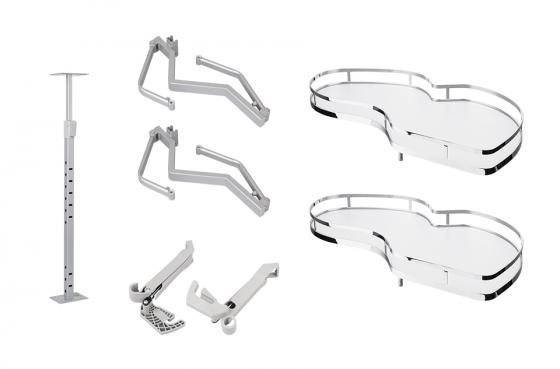 StrongWire rohová polica, Classic, s tlmením, 450mm,pravá,biele dno/reling chróm