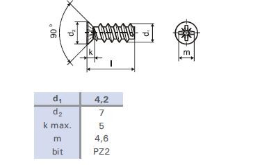 Euroskrutka 6,3x11/7 zápustná hlava 7mm PZ2 zinok biely
