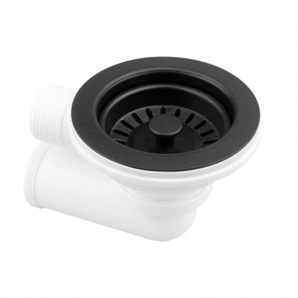 StrongSinks S3 Sifón pre úsporu miesta pro granitové drezy, čierny sieť. ventil