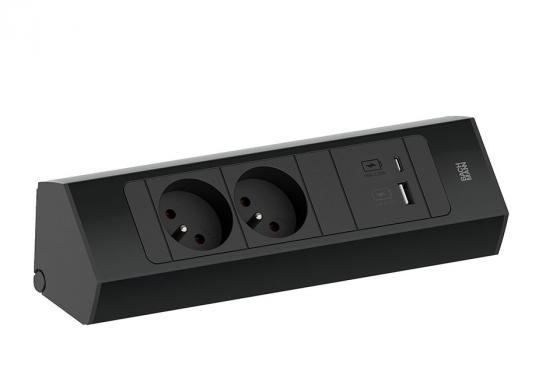 BACHMANN 932.103 Casia 2, 2x230V + 1xUSB A/C čierna RAL9005