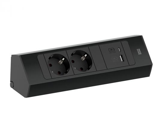 BACHMANN 932.102 Casia 2, 2x230V + 1xUSB A/C čierna RAL9005 schuo