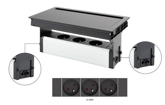 VersaFlap Mono 2.0 elektrická zásuvka 3x 230V, Fr, černá matná - pouze rozbaleno