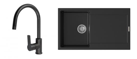 StrongSinks S3 Set drez Zala 860 860x500mm granit čierny + Baterie Loira čierna