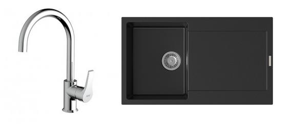 StrongSinks S3 Set drez Zala 860 860x500mm granit čierny + Baterie Rhona chrom