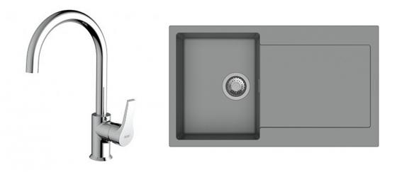 StrongSinks S3 Set drez Zala 860 860x500mm granit šedý + Baterie Rhona chrom