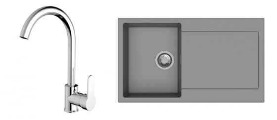 StrongSinks S3 Set drez Zala 860 860x500mm granit šedý + Baterie Seina chrom