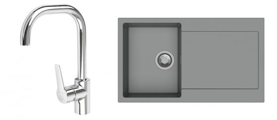 StrongSinks S3 Set drez Zala 860 860x500mm granit šedý + Baterie Garonne chrom