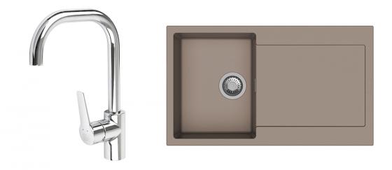 StrongSinks S3 Set drez Zala 860 860x500mm granit hnedý + Baterie Garonne chrom