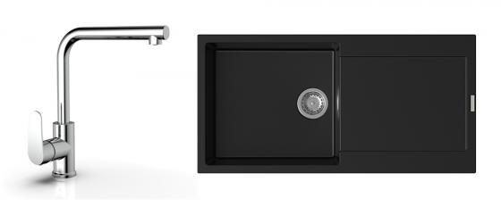 StrongSinks S3 Set drez Zala 1000 1000x500mm granit čierny + Baterie  Stréva chr