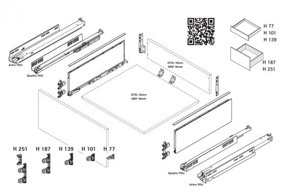 K-HETTICH komplet AvanTech YOU 187/450, biela, 70 kg, A/SiSy, skrutka