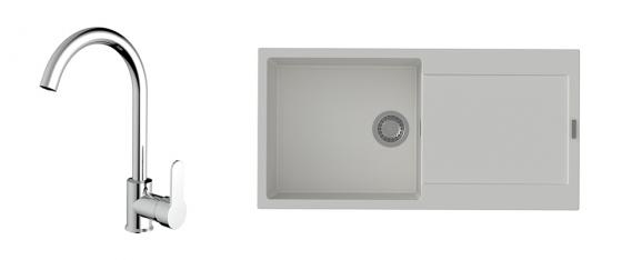 StrongSinks S3 Set drez Zala 1000 1000x500mm granit biely + Baterie Seina chrom