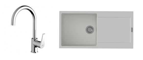 StrongSinks S3 Set drez Zala 1000 1000x500mm granit biely + Baterie Rhona chrom