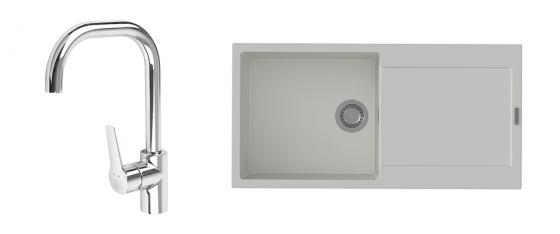 StrongSinks S3 Set drez Zala 1000 1000x500mm granit biely + Baterie Garonne chr.