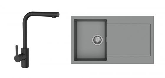 StrongSinks S3 Set drez Zala 860 860x500mm granit šedý + Batéria Ipoly čierna