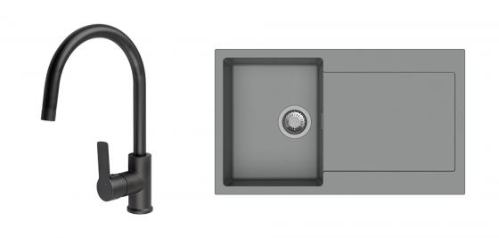 StrongSinks S3 Set drez Zala 860 860x500mm granit šedý + Batéria Loira čierna