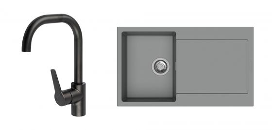 StrongSinks S3 Set drez Zala 860 860x500mm granit šedý + Batéria Garonne čierna