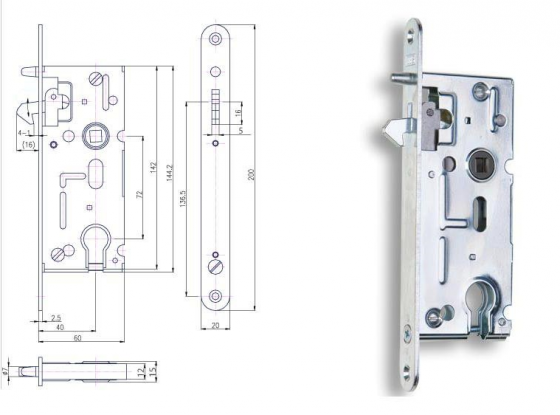 HOBES K 106A Zámok pro posuv.dvere 72/60 PZ