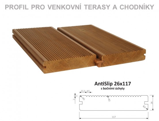 TERASY ThermoWood doska AntiSlip 26/117/4200 Boční úchyt