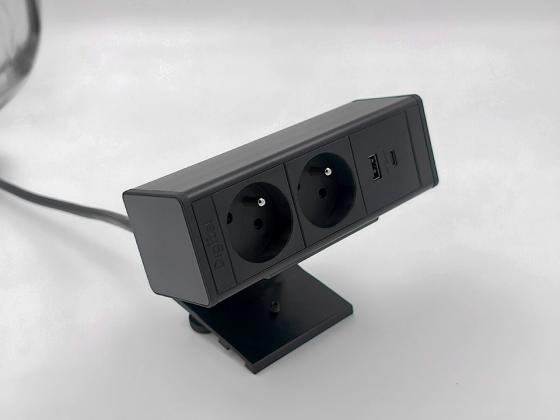 StrongPower elektrická zásuvka doskup, 2x Francúzka, USB, čierna