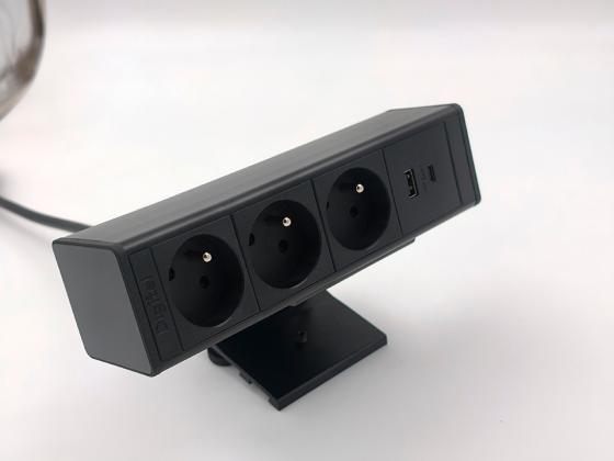 StrongPower elektrická zásuvka doskup, 3x Francúzska, USB, čierna