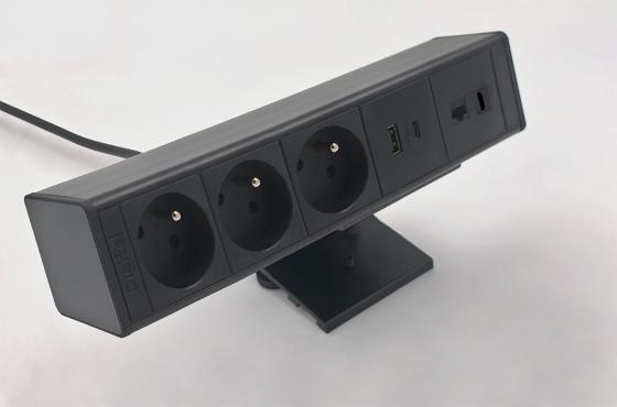 StrongPower elektrická zásuvka doskup, 3x FR, HDMI, USB, čierna