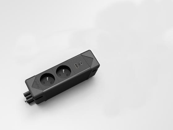 StrongPower elektrická zásuvka UnderDesk, 2x FR, USB, čierna