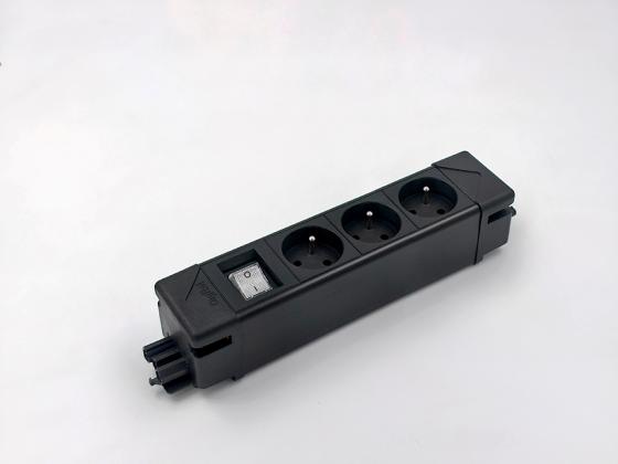 StrongPower elektrická zásuvka UnderDesk, 3x FR, vypínač, čierna