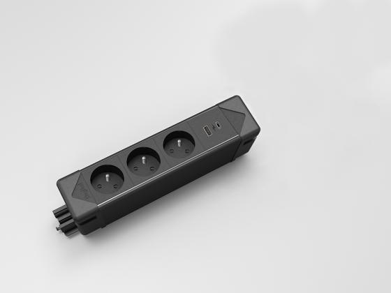 StrongPower elektrická zásuvka UnderDesk, 3x FR, USB, čierna