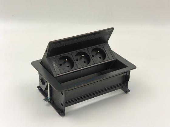 StrongPower elektrická zásuvka FlipUpPush, 3x Francúzska, čierna