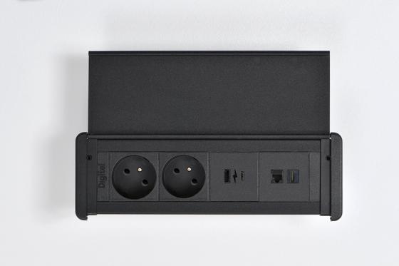 StrongPower elektrická zásuvka SlimCover, USB+HDMI, Francúzska čierna