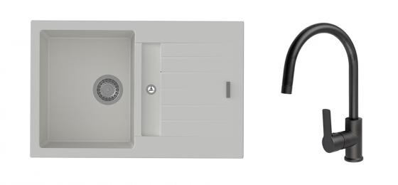 K-StrongSinks S3 Set drez Vardar 780x500mm granit biely + Baterie Loira čierna