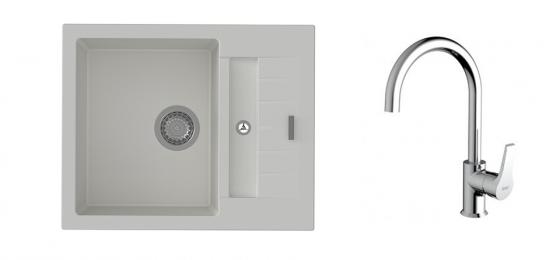 K-StrongSinks S3 Set drez Vardar 615x500mm granit biely + Baterie Rhona chrom