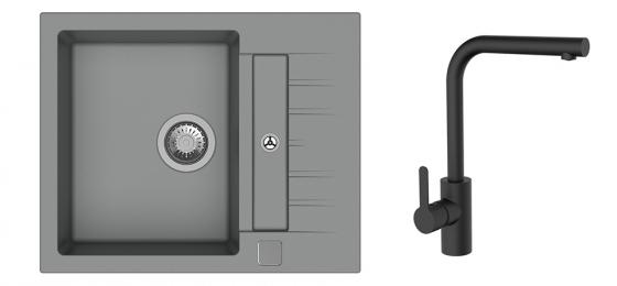 K-StrongSinks S3 Set drez Vardar 615x500mm granit šedý + Baterie Ipoly čierna
