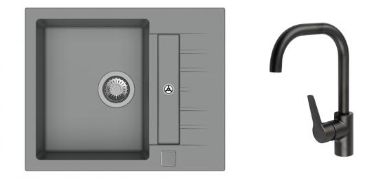 K-StrongSinks S3 Set drez Vardar 615x500mm granit šedý + Bater. Garonne čierna