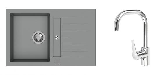 K-StrongSinks S3 Set drez Vardar 780x500mm granit šedý + Baterie Garonne chr.