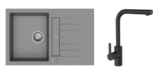 K-StrongSinks S3 Set drez Vardar 780x500mm granit šedý + Baterie Ipoly čierna