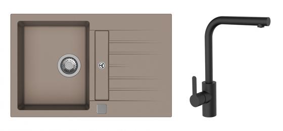 K-StrongSinks S3 Set drez Vardar 780x500mm granit béžová + Baterie Ipoly čierna