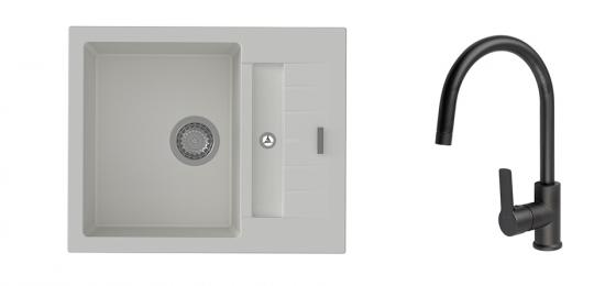K-StrongSinks S3 Set drez Vardar 615x500mm granit biely + Baterie Loira čierna