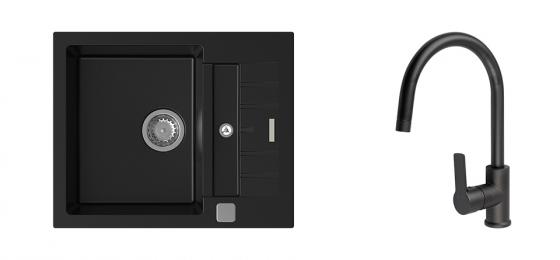 K-StrongSinks S3 Set drez Vardar 615x500mm granit čierny + Bater. Loira čierna