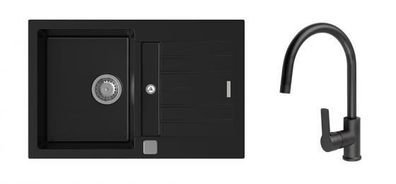 K-StrongSinks S3 Set drez Vardar 780x500mm granit čierny + Bater. Loira čierna