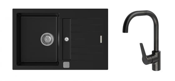 K-StrongSinks S3 Set drez Vardar 780x500mm granit čierny + Bater. Garonne čer.