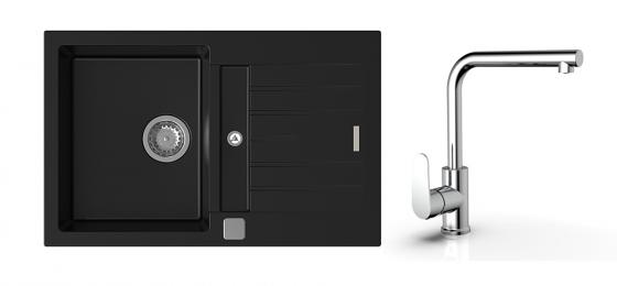 K-StrongSinks S3 Set drez Vardar 780x500mm granit čierny + Bater.  Stréva chr.