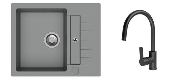 K-StrongSinks S3 Set drez Vardar 615x500mm granit šedý + Baterie Loira čierna